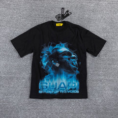 Blue Flame Portrait Double‑Sided Graphic Print Crew Neck Streetwear T‑Shirt