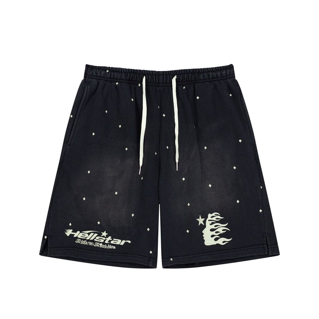 Retro Distressed Star Print Elastic Waist Loose‑Fit Men’s Casual Shorts
