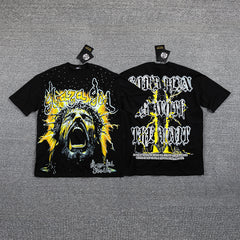 Keep Calm Love The Game Yellow Lightning Double‑Sided Graphic Print Crew Neck Streetwear T‑Shirt