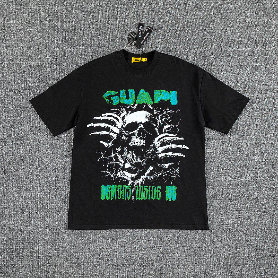Green Skeleton Ribcage Double‑Sided Graphic Print Crew Neck Streetwear T‑Shirt