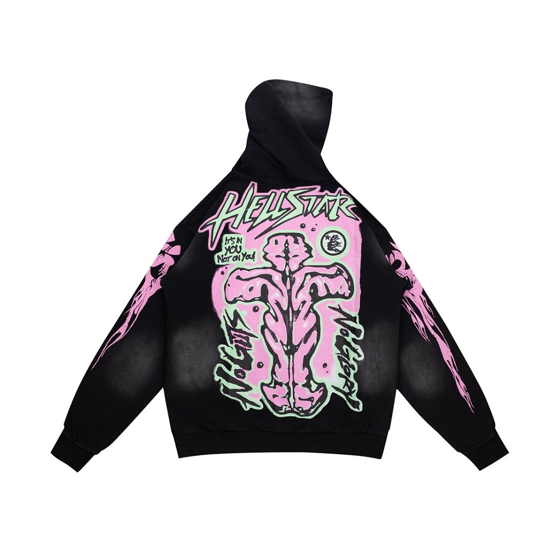 Hellstar Guts N Glory Pink Green Graphic Oversized Hoodie