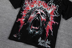 Red Thorn Screaming Portrait Double‑Sided Graphic Print Crew Neck Streetwear T‑Shirt