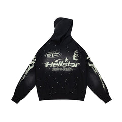 Street‑Wear Oversized Hoodie Retro Cream Graphic Print Drawstring Hood