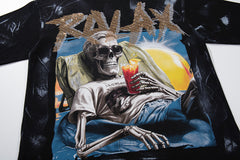 Relax Your Mind Skeleton Black Tie‑Dye Double‑Sided Graphic Print Crew Neck Streetwear T‑Shirt
