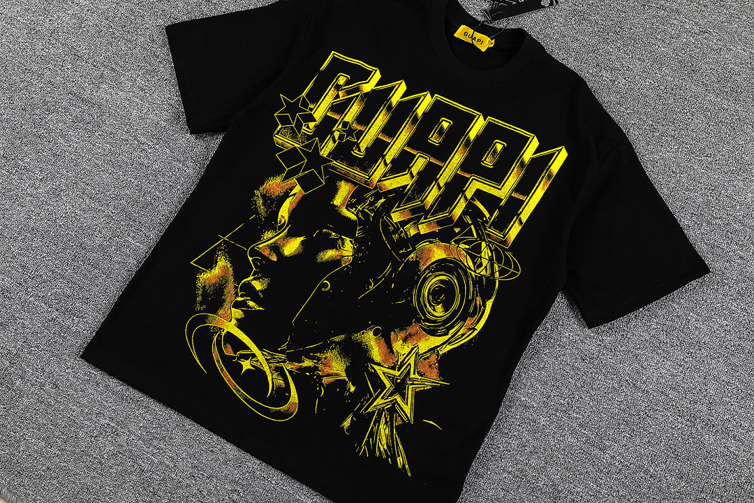 Golden Chain Portrait Double‑Sided Graphic Print Crew Neck Streetwear T‑Shirt
