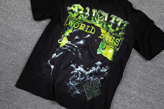 HVM Harmony Neon Green Abstract Figure Black Double‑Sided Graphic Print Crew Neck Streetwear T‑Shirt