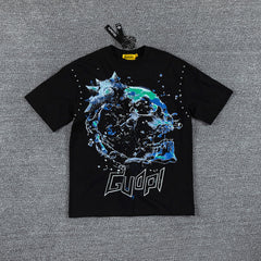 Planet Chain Double‑Sided Graphic Print Crew Neck Streetwear T‑Shirt