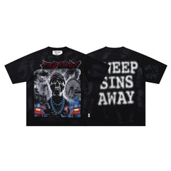 Sweep Sins Away Portrait Double‑Sided Graphic Print Crew Neck Streetwear T‑Shirt