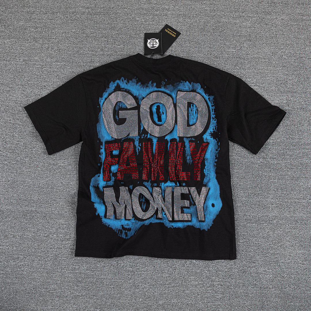 God Family Money Double‑Sided Portrait Graphic Print Crew Neck Streetwear T‑Shirt