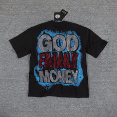 God Family Money Double‑Sided Portrait Graphic Print Crew Neck Streetwear T‑Shirt