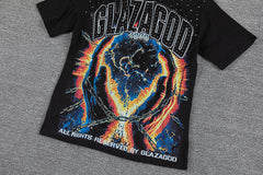Glazagod Black Retro Fire Earth Gothic Graphic Print Crew Neck Streetwear T‑Shirt