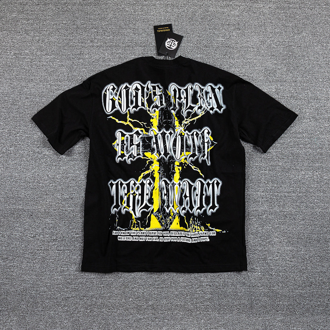 Keep Calm Love The Game Yellow Lightning Double‑Sided Graphic Print Crew Neck Streetwear T‑Shirt
