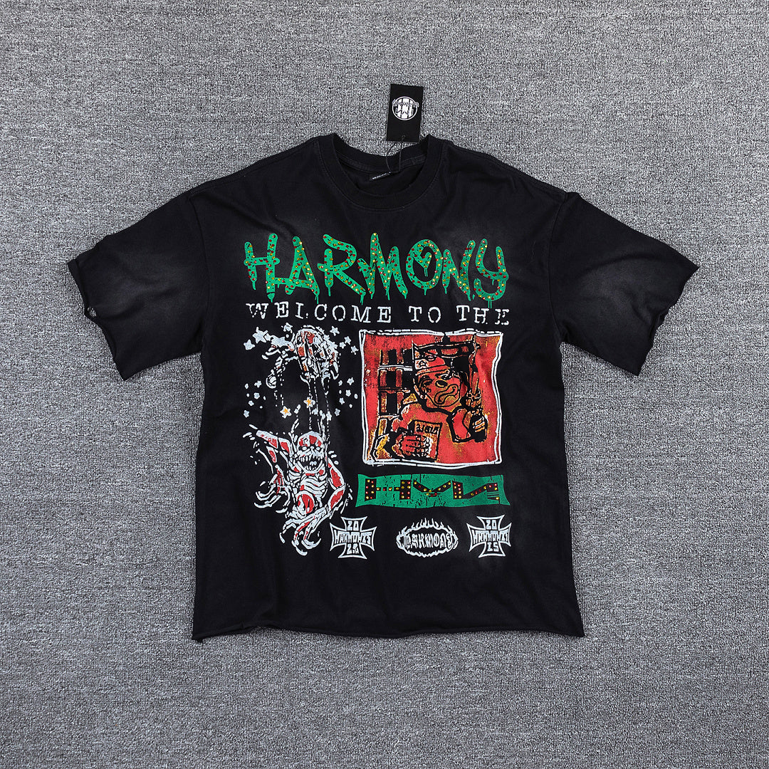 HVM Harmony Green‑Orange Double‑Sided Graphic Print Crew Neck Streetwear T‑Shirt