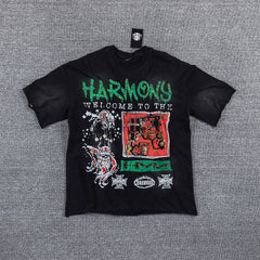 HVM Harmony Green‑Orange Double‑Sided Graphic Print Crew Neck Streetwear T‑Shirt