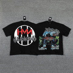 HVM Harmony Wild Western Figure Black Double‑Sided Graphic Print Crew Neck Streetwear T‑Shirt
