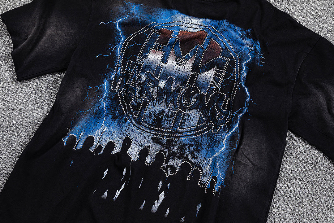 HVM Harmony Dark Rock Figure Black Tie‑Dye Double‑Sided Graphic Print Crew Neck Streetwear T‑Shirt