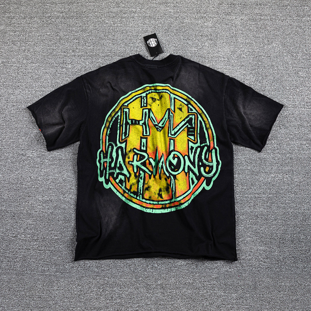 HVM Harmony Blue‑Green Tie‑Dye Double‑Sided Graphic Print Crew Neck Streetwear T‑Shirt
