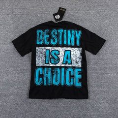 Glazagod "Destiny Is A Choice" Blue‑Cyan Double‑Sided Graphic Print Crew Neck Streetwear T‑Shirt