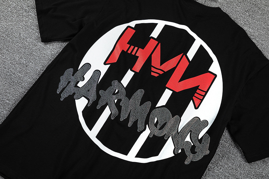 HVM Harmony Wild Western Figure Black Double‑Sided Graphic Print Crew Neck Streetwear T‑Shirt