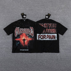 Glazagod Red Star "Then You Welcome For Pain" Double‑Sided Graphic Print Crew Neck Streetwear T‑Shirt