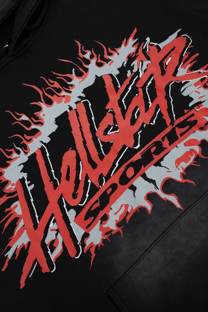 Dark Street‑Style Back Flame Graphic Oversized Hooded Sweatshirt