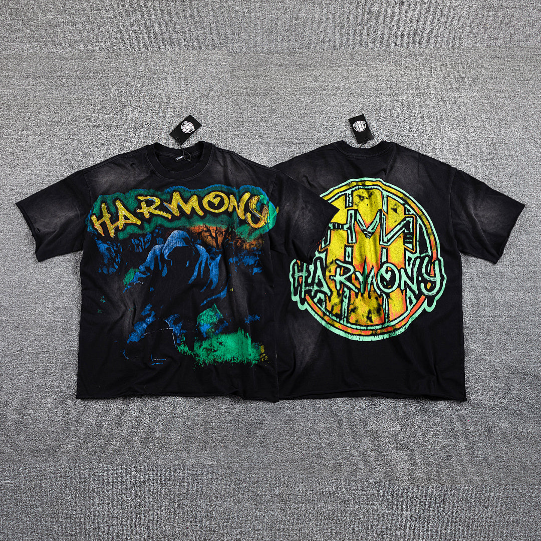HVM Harmony Blue‑Green Tie‑Dye Double‑Sided Graphic Print Crew Neck Streetwear T‑Shirt