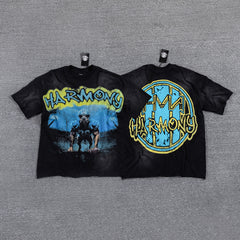 HVM Harmony Cowboy Figure Black Tie‑Dye Double‑Sided Graphic Print Crew Neck Streetwear T‑Shirt
