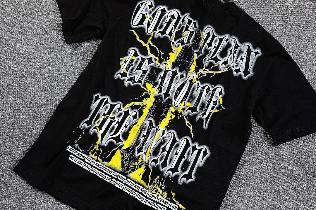 Keep Calm Love The Game Yellow Lightning Double‑Sided Graphic Print Crew Neck Streetwear T‑Shirt