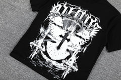 Gothic Cross Skull Double‑Sided Graphic Print Crew Neck Streetwear T‑Shirt