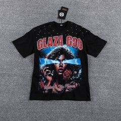 Glazagod Red Portrait Totem Double‑Sided Graphic Print Crew Neck Streetwear T‑Shirt