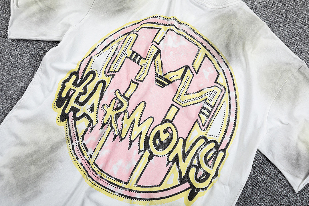 HVM Harmony Ferris Wheel Tie‑Dye White Double‑Sided Graphic Print Crew Neck Streetwear T‑Shirt