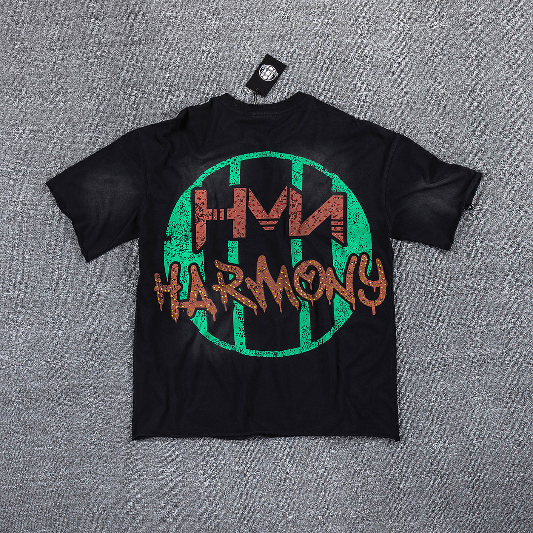 HVM Harmony Green‑Orange Double‑Sided Graphic Print Crew Neck Streetwear T‑Shirt