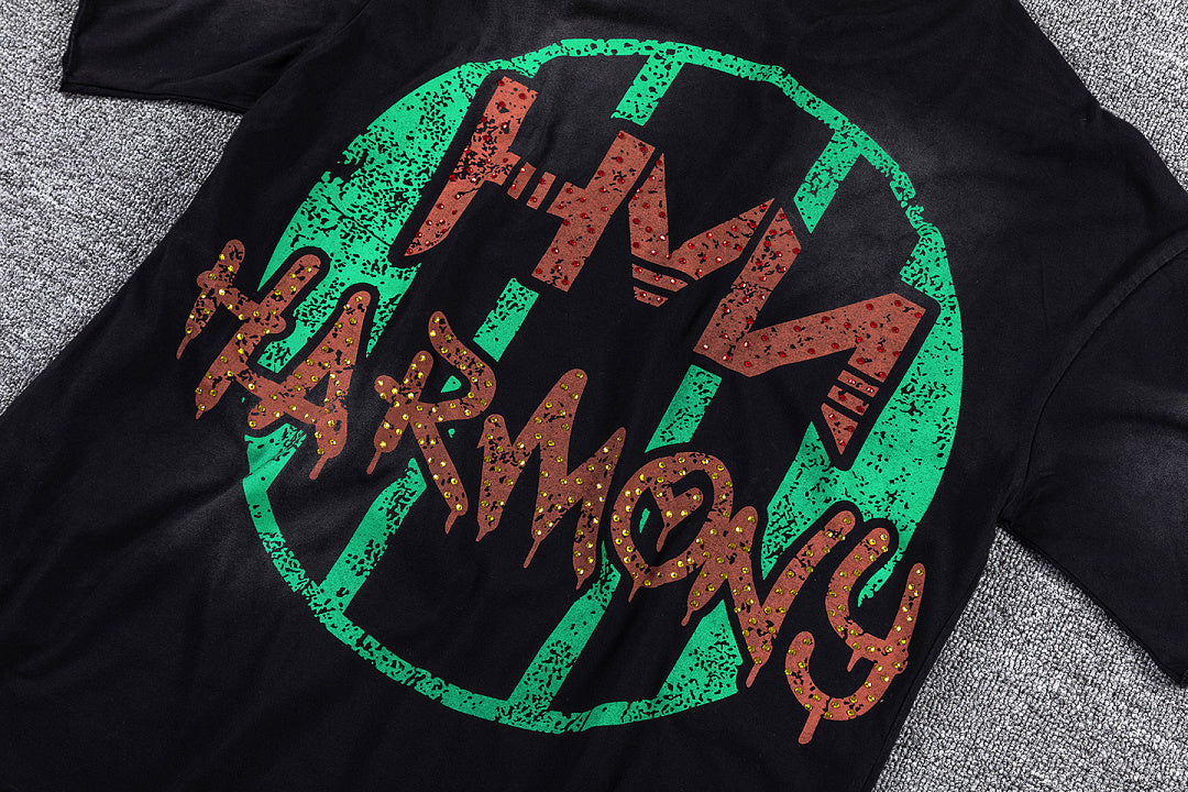 HVM Harmony Green‑Orange Double‑Sided Graphic Print Crew Neck Streetwear T‑Shirt