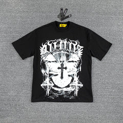Gothic Cross Skull Double‑Sided Graphic Print Crew Neck Streetwear T‑Shirt