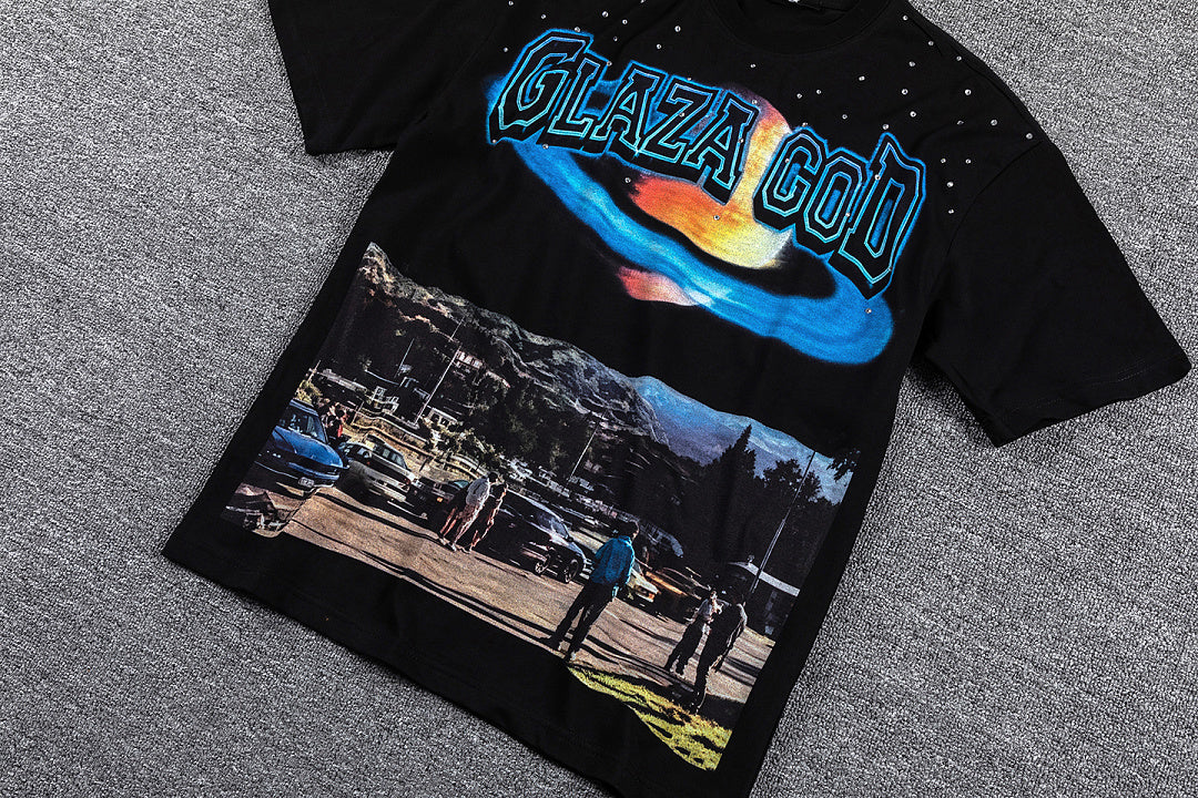 Glazagod "Memories From The Future" Planet Landscape Double‑Sided Graphic Print Crew Neck Streetwear T‑Shirt