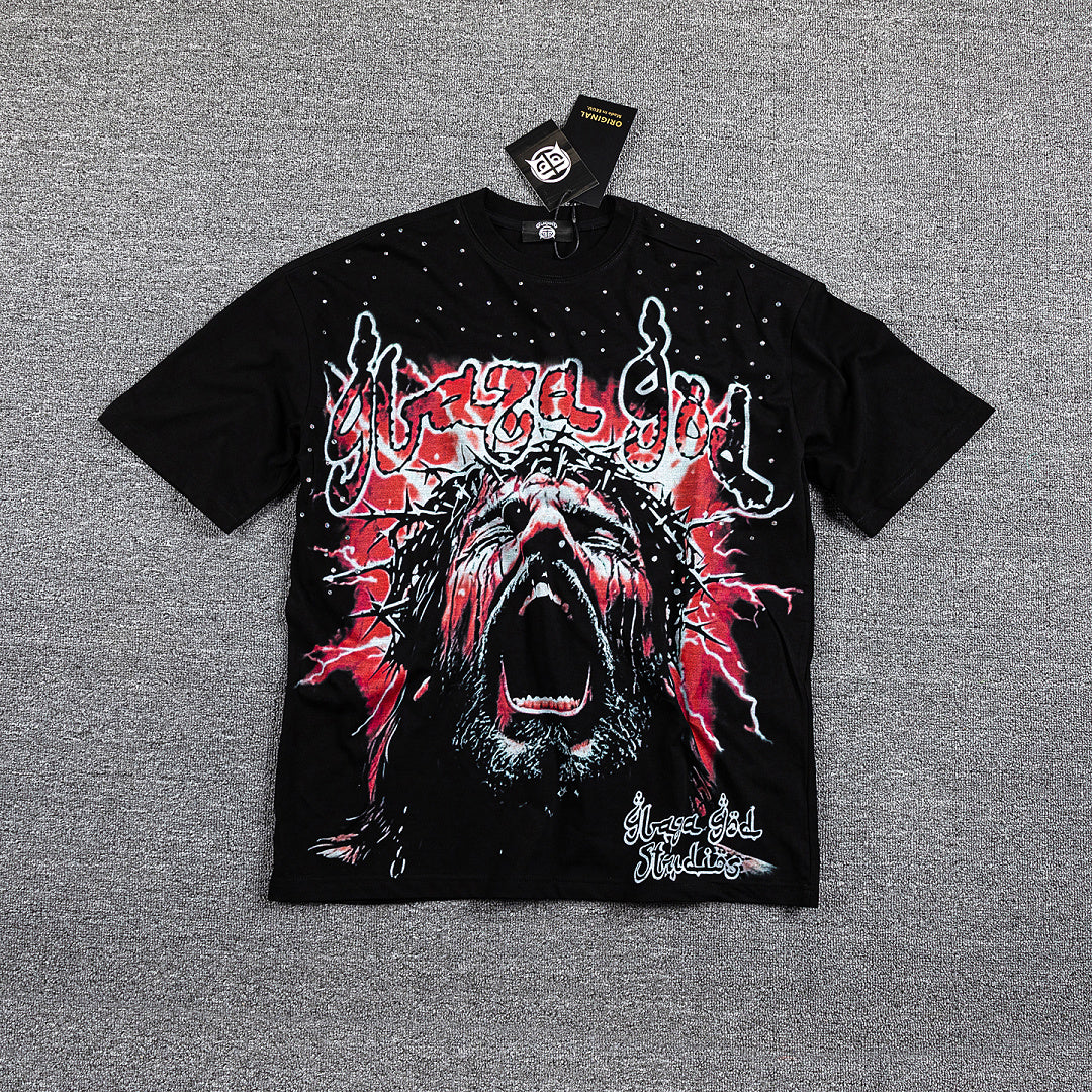 Red Thorn Screaming Portrait Double‑Sided Graphic Print Crew Neck Streetwear T‑Shirt