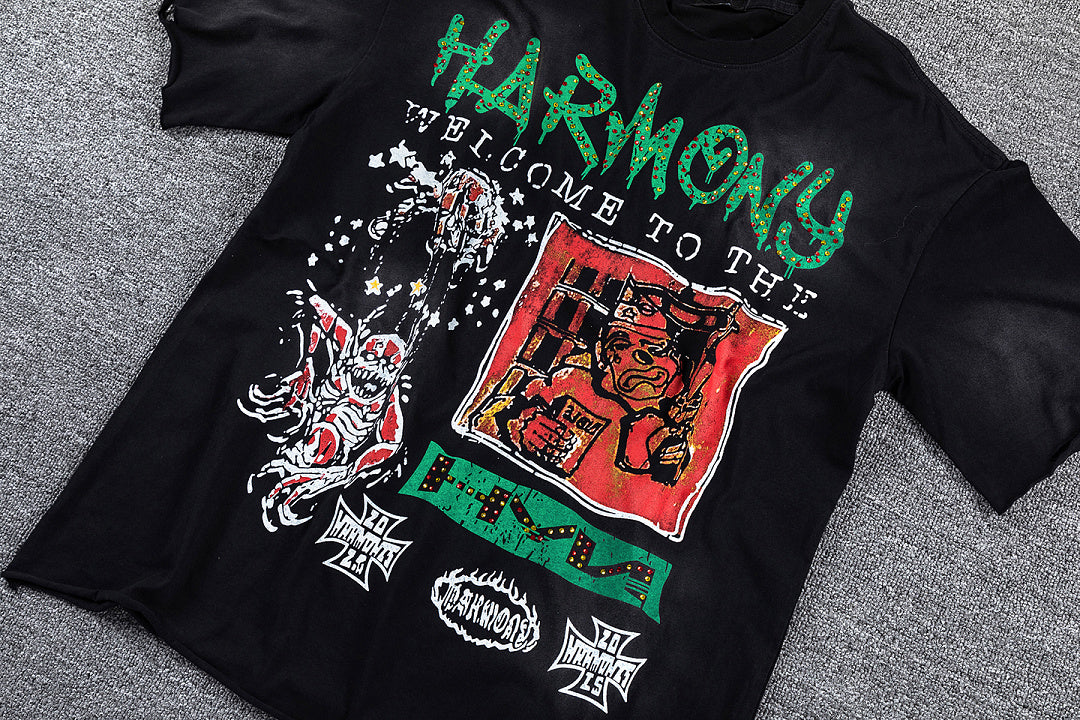 HVM Harmony Green‑Orange Double‑Sided Graphic Print Crew Neck Streetwear T‑Shirt