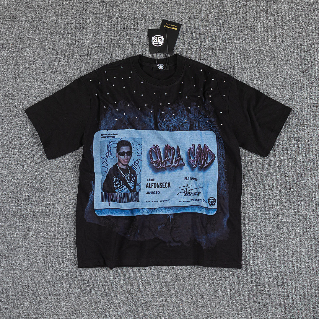 God Family Money Double‑Sided Portrait Graphic Print Crew Neck Streetwear T‑Shirt