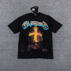 Glazagod Golden Cross Blessed In The Vision Double‑Sided Graphic Print Crew Neck Streetwear T‑Shirt