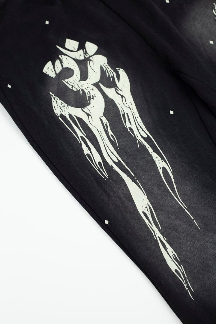 Street Style Skull Letter Print Elastic Waist Flared Pants
